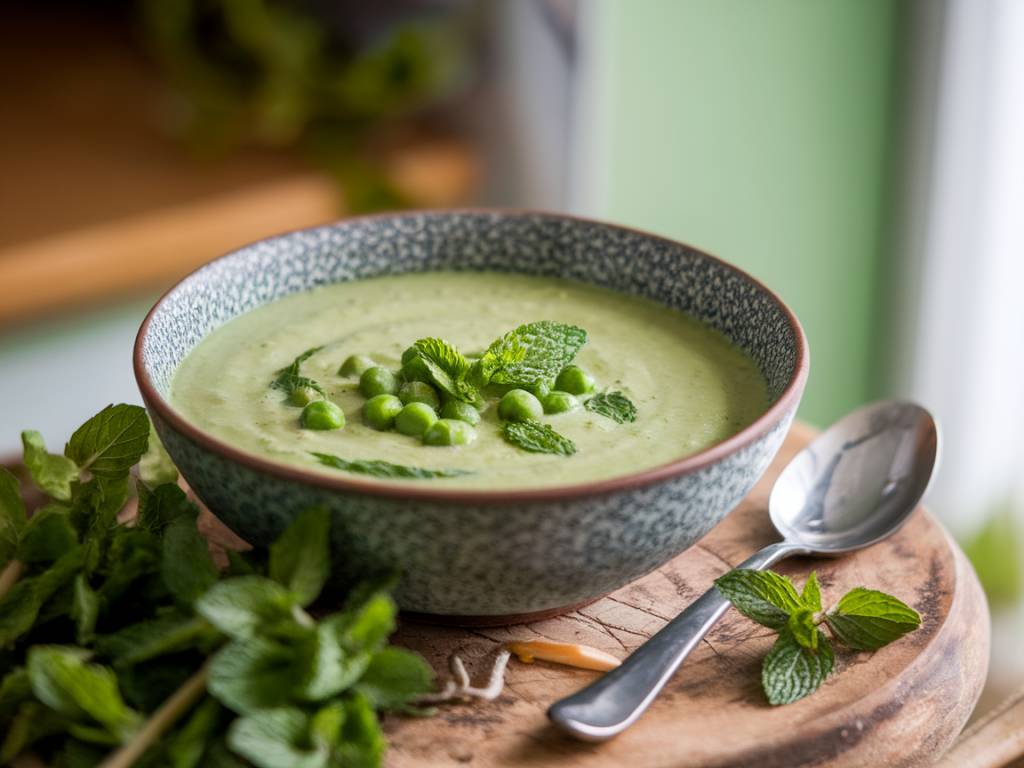 Velouté de petits pois à la menthe, un classique revisité
