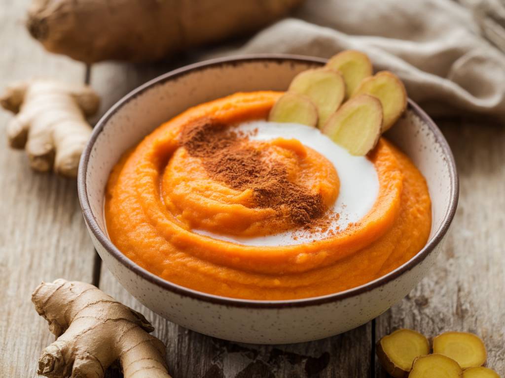 Purée de patate douce au lait de coco et gingembre