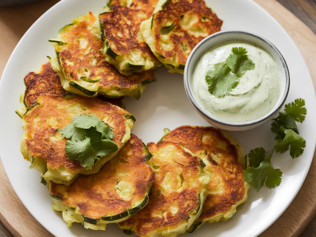 Galettes de courgettes et son dip à la coriandre fraîche